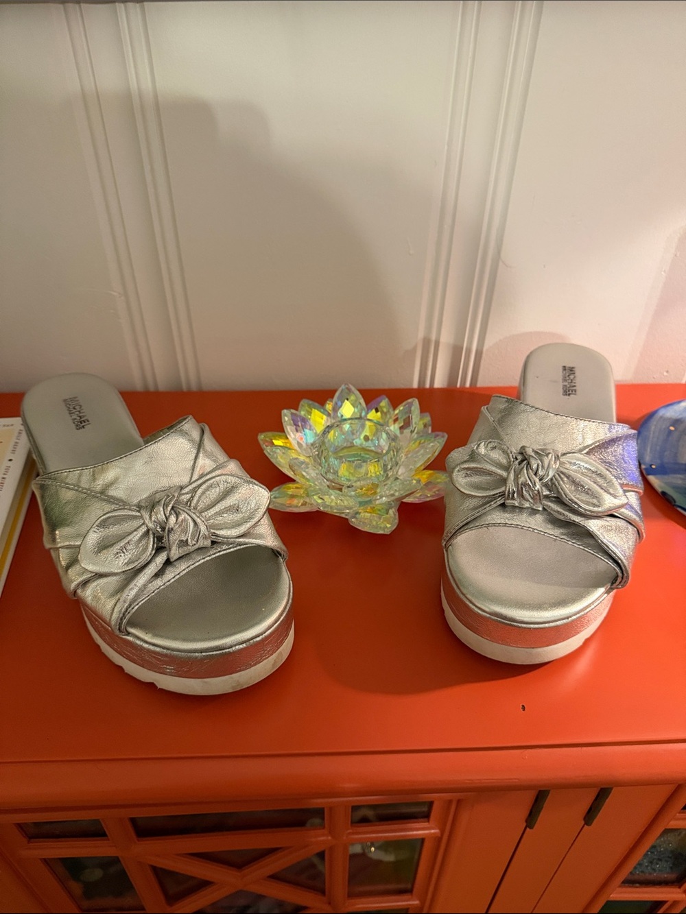Michael Kors Silver Knot-Accent Platform Slide Mules